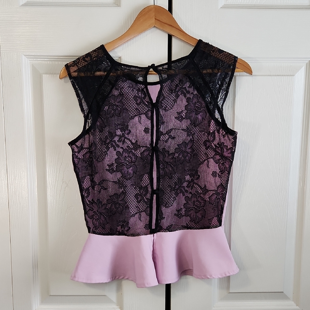 Ali & Kris Black‎ and Pink Lace Top Size Med Buttons Fairygoth Sexy Feminine